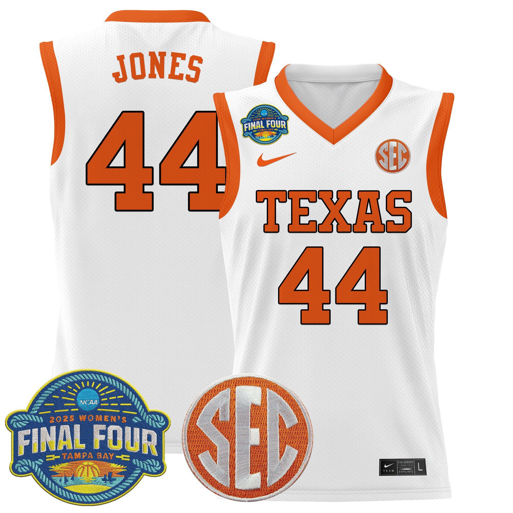 Men Texas Longhorns 44 Jones White Nike 2025 Final Four Patch Lightweight Basketball NCAA Jersey